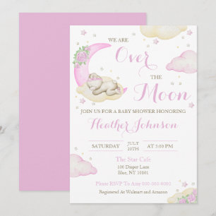 Over The Moon Girl Bear Baby Shower Invitation