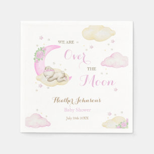 Over The Moon Girl Bear Baby Shower Napkin