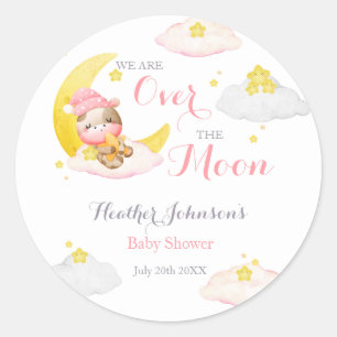 Over The Moon Girl Cow Baby Shower Classic Round Sticker