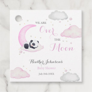Over The Moon Girl Panda Bear Baby Shower Favour Tags