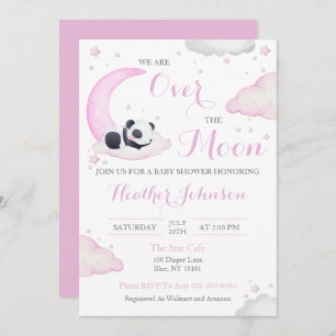 Over The Moon Girl Panda Bear Baby Shower Invitation