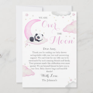 Over The Moon Girl Panda Bear Baby Shower Thank You Card