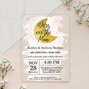 Over The Moon   Girls Baby Shower Acrylic Invitations