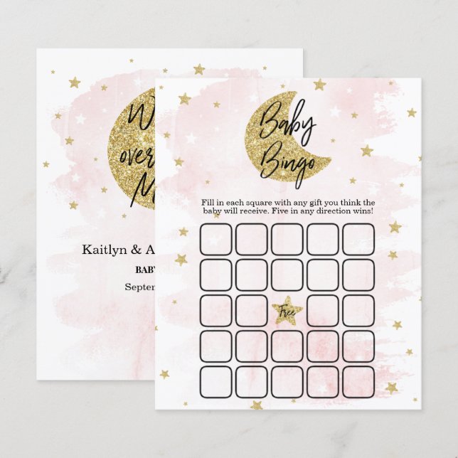 Over The Moon | Girls Baby Shower Bingo (Front/Back)