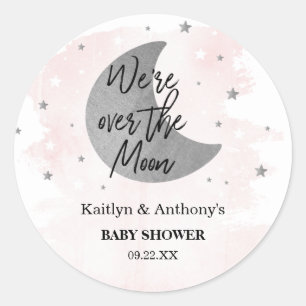 Over The Moon   Girls Baby Shower Classic Round St Classic Round Sticker