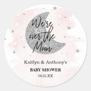 Over The Moon   Girls Baby Shower Classic Round Sticker