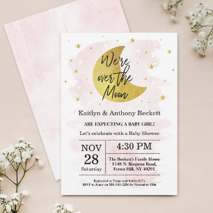 Over The Moon   Girls Baby Shower Invitation