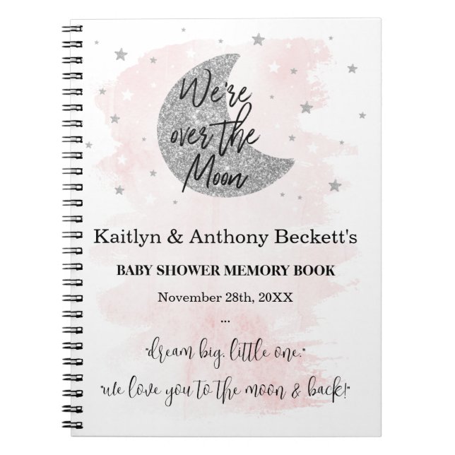 Over The Moon | Girls Baby Shower Memory Book (Front)