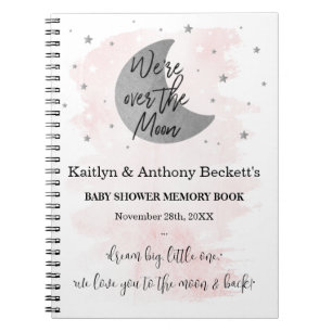 Over The Moon   Girls Baby Shower Memory Book