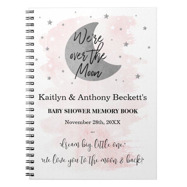 Over The Moon | Girls Baby Shower Memory Book (Front)