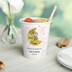 Over The Moon   Girls Baby Shower Paper Cups