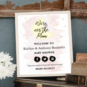 Over The Moon Girls Baby Shower Welcome Sign