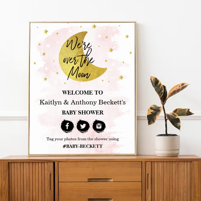 Over The Moon | Girls Baby Shower Welcome Sign (Creator Uploaded)