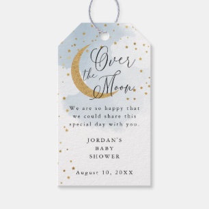 Over the Moon Glitter, Blue Baby Shower Gift Tags