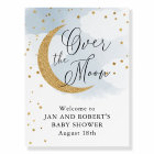 Over the Moon, Glitter, Blue Baby Shower Welcome