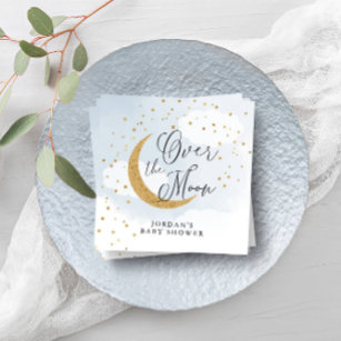 Over the Moon Gold & Blue Baby Shower Personalised Napkin