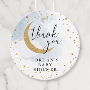 Over the Moon Gold & Blue Thank You Baby Shower Favour Tags