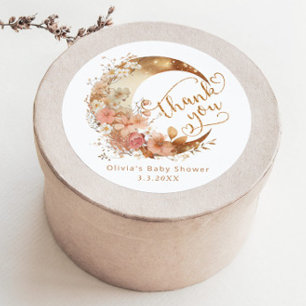 Over the moon gold boho baby shower thank you classic round sticker