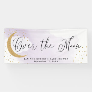 Over the Moon Gold Glitter, Purple Baby Shower Banner