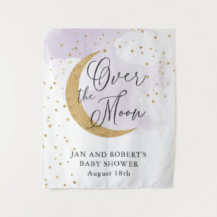 Over the Moon, Gold Glitter Purple Baby Shower Tapestry
