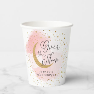 Over the Moon Gold & Pink Baby Shower Personalised Paper Cups