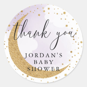 Over the Moon, Gold Purple Glitter Thank You Favou Classic Round Sticker