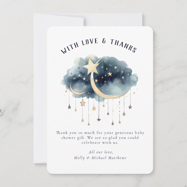 Over the Moon Gold Stars Baby Shower Invitation  (Front)