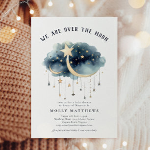 Over the Moon Gold Stars Baby Shower  Invitation