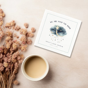 Over the Moon Gold Stars Baby Shower  Napkin