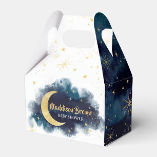 Over the Moon Gold Stars Blue Baby Shower Favour Box