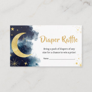 Over the Moon Gold Stars Blue Diaper Raffle Enclosure Card