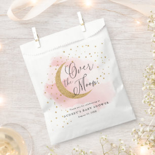 Over the Moon Gold Stars Pink Baby Shower Favour Bags
