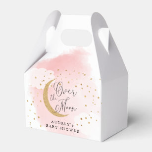 Over the Moon Gold Stars Pink Baby Shower Favour Box