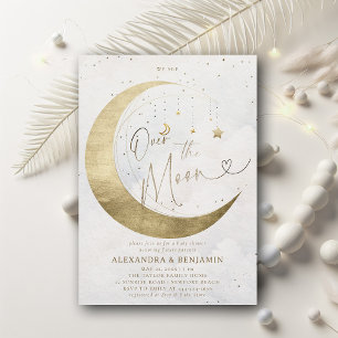 Over the Moon Gold White Sky Coed Baby Shower Invitation