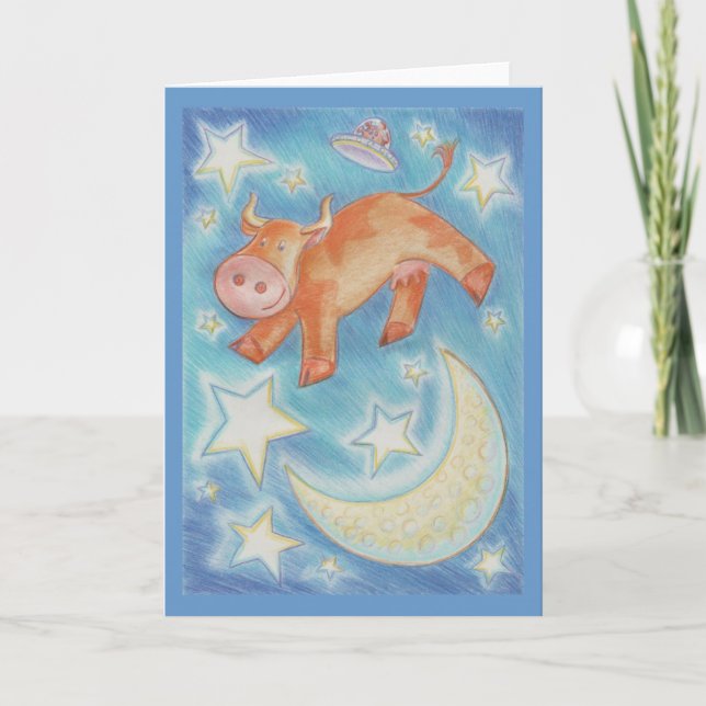 Over the Moon  greetings card (Front)