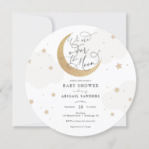 Over the Moon Grey Baby Shower Invitation