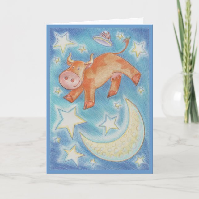 Over the Moon 'Happy Birthday' greetings card (Front)