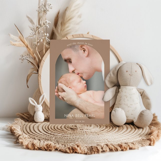 Over the Moon in Love Photo Baby Announcement Card (Creator Uploaded)