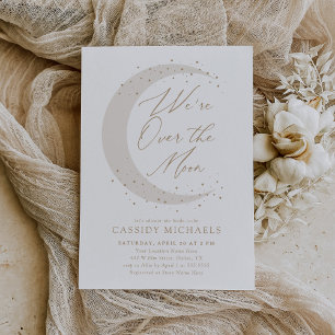 Over the Moon Ivory and Gold Bridal Shower Invitation
