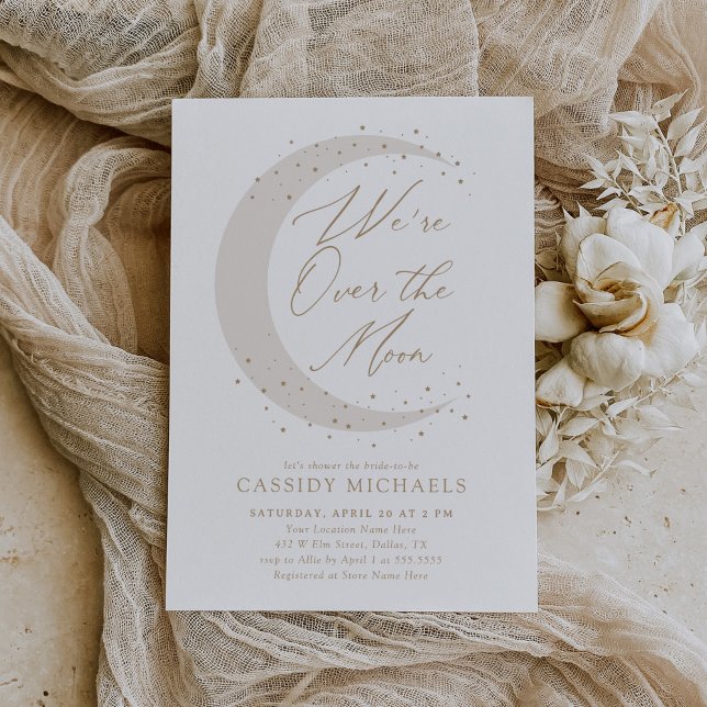 Over the Moon Ivory and Gold Bridal Shower Invitation (Creator Uploaded)
