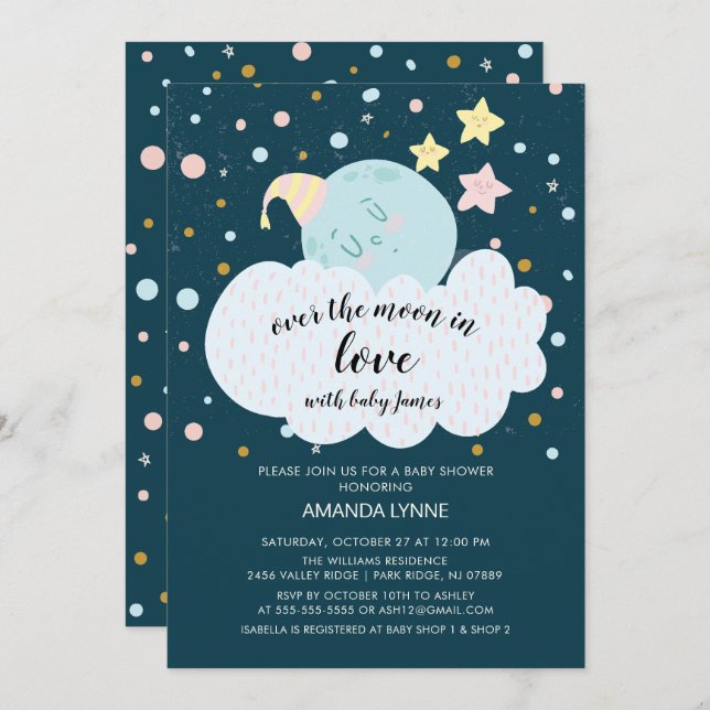 Over the Moon Love Baby Shower Invitation (Front/Back)