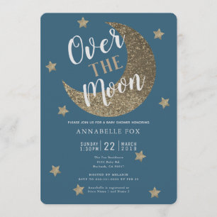 Over the Moon Midnight Blue Baby Shower Invitation