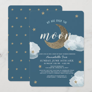 Over the Moon Midnight Blue Drive-by Baby Shower Invitation