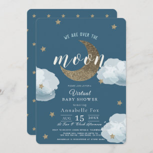 Over the Moon Midnight Blue Virtual Baby Shower Invitation