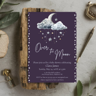 Over the Moon Minimal Gender Neutral Baby Shower Invitation