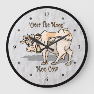 “Over The Moon”~ Moo Cow ~ Round Wall Clock ~