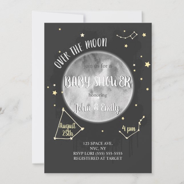 Over The Moon | Moon & Stars Baby Shower Invitation (Front)