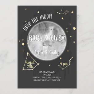Over The Moon   Moon & Stars Baby Shower Invitation