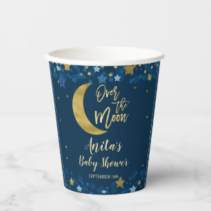 Over The Moon Navy Baby Shower Gold Glitter Paper Cups
