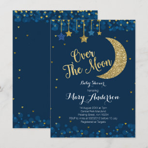 Over The Moon Navy Baby Shower Invitation